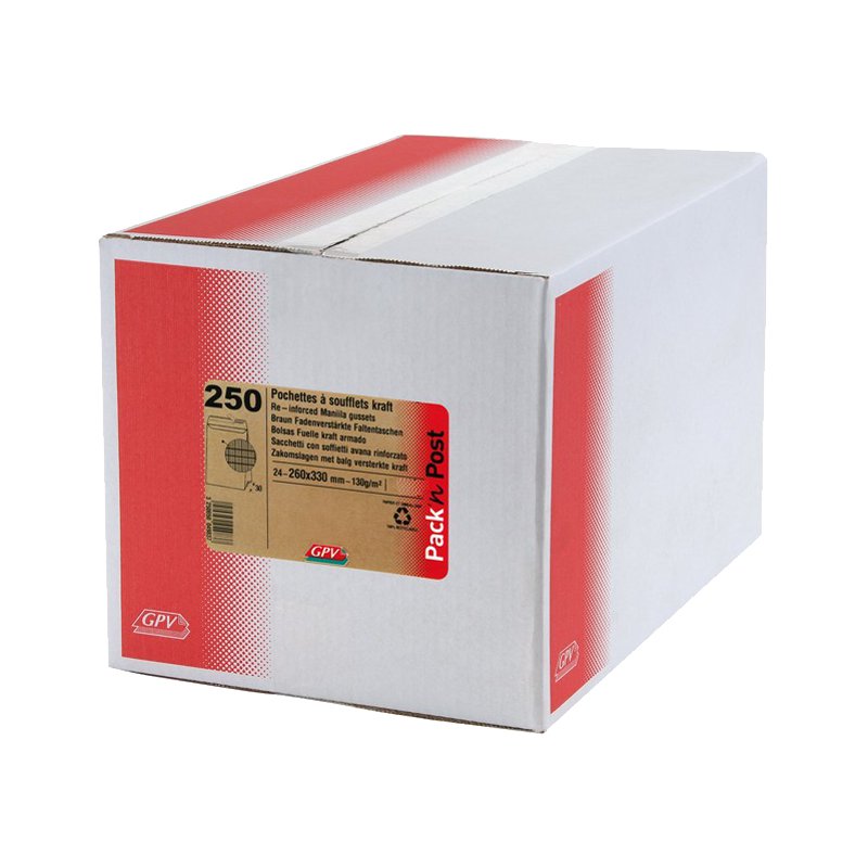 GPV pochettes à plier 260 × 330 mm, brun, auto-adhésif, 250 pièces
